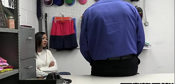  Big tits Asian teen thief Madi Laine got busted stealing from his store